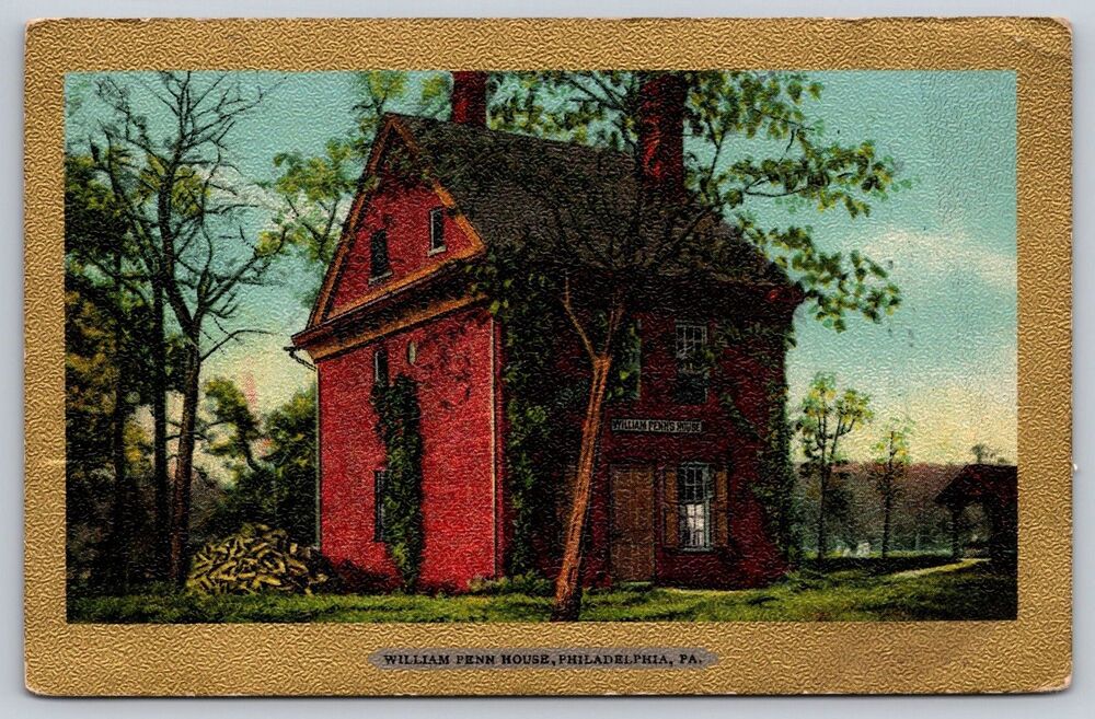 Antique 1907 William Penn House Postcard Philadelphia PA Ullman Gold Border 3042